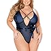 Produktbild Hirolan Sexy Frauen Übergröße Unterwäsche Mädchen Korsett Spitze Unterwäsche Ein Stück Pyjama Büstenhalter Sling Lingerie Fischnetz See-Throught Bodysuits Overall Jumpsuit (XXXL, Blau)