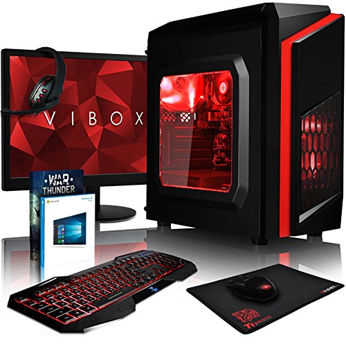 VIBOX Killstreak LA4-212 Komplett-PC Paket Gaming PC - 4,1GHz AMD A6 Dual-Core APU, Desktop Gamer Computer mit Spielgutschein, 22" HD Monitor, Gamer Tastatur & Mouse, Windows 10, Rot Innenbeleuchtung, lebenslange Garantie* (3,9GHz (4,1GHz Turbo) superschneller AMD A6-6400K Dual-Core-APU / CPU-Prozessor, 8GB DDR3 1600MHz RAM, 1TB (1000GB) SATA III HDD 7200rpm Festplatte, 400W 85+ Netzteil, CIT F3 Rot Gaming Geh§use, Asrock FM2+ A68M Mainboard, 150Mbs WLAN-Adapter)