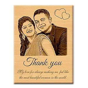 Incredible Gifts India Personalized Wooden Plaque Thankyou Gift for Wife (5x4 inches, Wood, Brown)