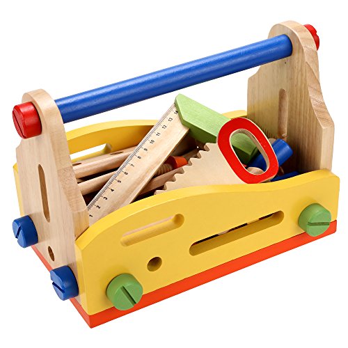 Preisvergleich Produktbild Arshiner Werkzeugkasten Werkzeugkoffer Holzwerkbank Spielwaren mit Werkzeug, Schrauben und Bauelementen - Kompatibel mit Constructor für kleine Handwerker, 51-teilig