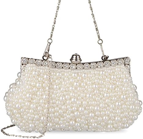 Lifewish Faux Pearl Cascading Bead Rhinestone Evening Clutch Evening Wedding Clutch Handbag