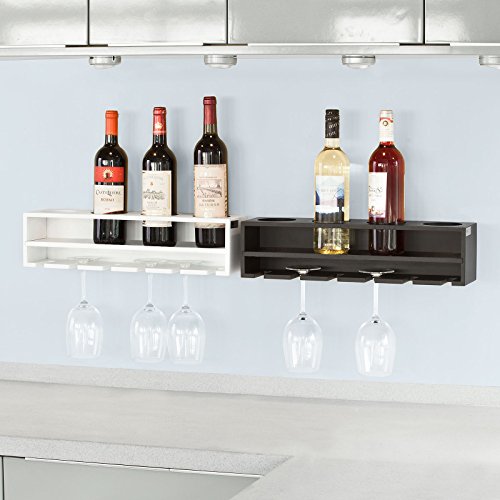 SoBuy® Weinflaschenhalter, Wandregal mit Weinflaschenablage und Weinglashalter, Hängeregal, Gläserhalter, FRG66-L-SCH - 6