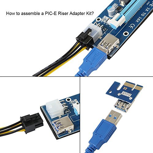 PCIe Riser  Volador VER 007 PCI-E 1x a 16x Powered Riser adaptador de tarjeta - 0 6M USB 3 0 Cable de extensi  n - 6 pines PCI-E a SATA Cable de alimentaci  n - GPU tarjeta gr  fica - Ethereum Bitcoin Mining Rig