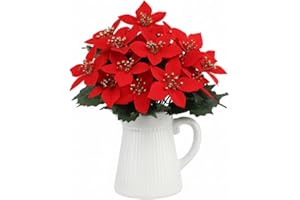 Genérico Flor de Pascua Navideña_Poinsettia, Artificial. 4 Ramos Grandes Decorativos, Muy Frondosos, Ideal decoración Mesa, hogar y Árbol de Navidad (Roja)