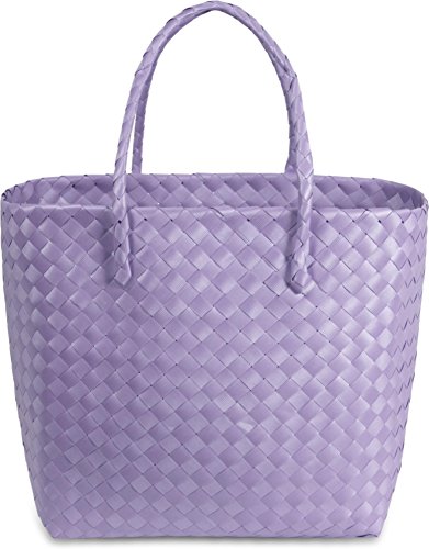 normani® Einkaufstasche Shopper geflochten aus Kunststoff - robuster Strandkorb Vintage Style 38cm x 25cm x 28cm
