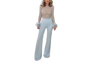 Minetom Jumpsuit da Donna Elegante Maniche Lunghe Tinta Unita Paillettes Playsuit Tuta Cerimonia Cocktail Overall Monopezzi Tutine