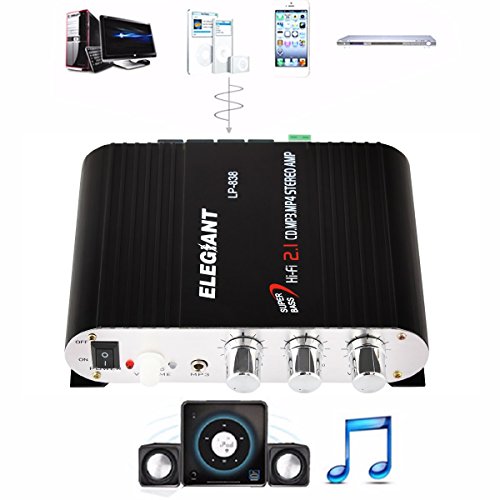 ELEGIANT Mini 200W 12V Hi-Fi Car Stereo Amplifier Power Channel Audio Heavy Bass Output - Matt Aluminum Casing with Overheating, Overload and Short Circuit Protection for Home Car Motorcycle Boat - Connect to any Speakers; Support Booster Radio MP3 MP4 iPod or CD player black