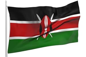 BIGTREE 3x5 Ft Kenya Flag Large Flag Of Kenya 90 X 150cm With 2 Brass Grommets Kenya National Flag For Party Festival Procession Celebration Sport Activities Garden Home Indoor Outdoor Decoration
