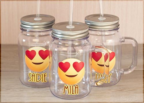 Emoji - Personalised Water Bottle|tumbler|mason jar|flip straw|funny glass|drink glass|Sports Bottle|Lemon Juice|Kids|Friend|gift|birthday|name|present|girls|christmas|xmas|stars|girly|boys