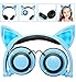 Price comparison product image LIMSON Kids Headphones Cat Ear Headphone with LED Light, Foldable Wired Over Ear Gaming Headset,Blinking Glowing Cosplay Cute Earphone Compatible with Computer Tablet,Apple and Android Phone (Blue)