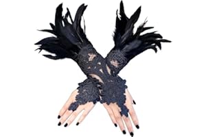Amsixnt 1 par guantes de encaje de plumas,guantes de encaje vintage,guantes largos de encaje,guantes negros de encaje para mujer,para boda,carnaval, cosplay,accesorios de halloween
