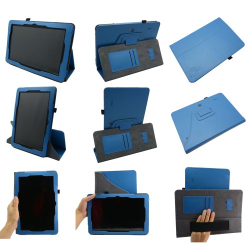 Coodio® Medion LifeTab E10312/E10311/E10310 Tablet 360 Grad Drehbar Lederhülle Tasche Cover Mit Ständer Gebaut in Handgriff - Farbe Blau