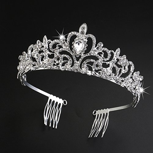 Tinksky Hochzeit Tiara mit Kamm leuchtenden Kristall Strass Braut Tiaras Stirnband (Silber) - 5