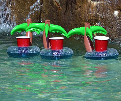 UClever Aufblasbare Pool Coasters Getränkehalter Flamingo Rosa Palme Krapfen Bierdeckel, 3 Stil von 7 Stück - 6