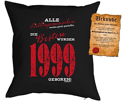 zum 18. Geburtstag Geschenk Bezug Kissenbezug Lieblingsmenschen 1999 geboren! Polster zum 18. Geburtstag für 18-jährige Dekokissen mit Urkunde