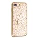 Produktbild iPhone 8 Plus Hülle, iPhone 7 Plus Hülle, Edaroo iPhone 7 Plus / 8 Plus Handyhülle mit Ring Fingerhalter 360 Grad Drahbarer Ständer, Ultra Dünn weich Silikon TPU mit Überzug Gold Farbig Rahmen Glanz Gold Blumen Motiv Handy Hülle Schutzhülle Bling Glitzer Strass Rahmen Hülle Stoßdämpfend Luxus Niedlich Case Cover Etui Bumper Schale für Frauen Mädchen Für iPhone 7 Plus / iPhone 8 Plus 5,5 zoll