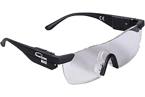 POWER ZOOM MAX - Lunettes grossissantes avec éclairage LED PowerZoom Max +160% pour la Lecture et Les travaux de précision - Agrandissement instantané - 2 unités + 1 Lunettes de Soleil