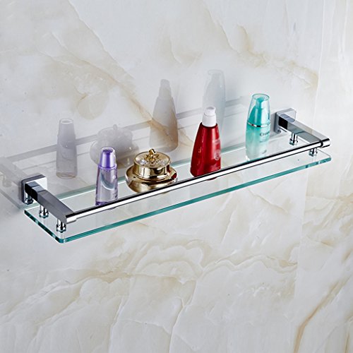 Xin Yu Yue Firm Étagère en Verre trempé, étagère de Salle de Bains avec l'étagère de Douche d'acier Inoxydable de Rail Simple montée au Mur (Taille : 50 cm)