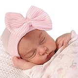 Samidy Newborn Handmade Hat, Knitted Crochet Cap for Babies (0-3 Months), Infants' Big Bow Headwrap (Pink)