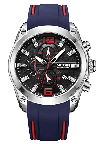 megir - Orologio AL Quarzo da uomo Orologio impermeabile Internet cinghia del Silicone Watch Man con cronografo per giovane Moderno