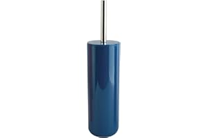 MSV Brosse WC Porte-Balai Toilette Pot à Balai INAGUA - Ensemble WC à Poser en Polystyrène Balayette avec Manche en Acier Inoxydable Bleu Foncé