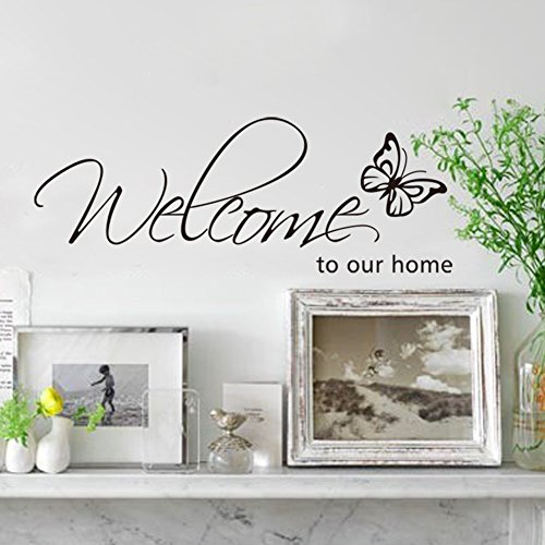 WELCOME TO OUR HOME Zitat Abziehbild Vinyl Wörter Aufkleber Rebe Kunst Wandaufkleber für Kindergarten Zuhause Dekoration (Herzlich Willkommen) - 3