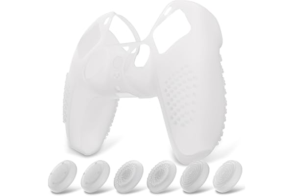 eXtremeRate PlayVital Funda de Silicona para ps5 Mando - Carcasa Protectora con 6 Tapas de Joysticks, Impermeable, Resistente y Antideslizante, Funda de Goma Suave, 3D Tachonado (Brilla en Oscuridad)