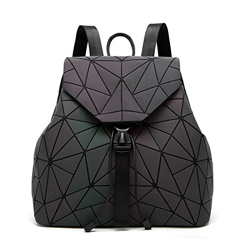 Preisvergleich Produktbild Wmshpeds Weibliche Tasche geometrische rhombische Zauberwürfel Tasche leuchtende Klapp Student Rucksack PVC Reise Umhängetasche