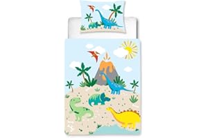 MTOnlinehandel TRAUMHELDEN Dino Babybettwäsche 135x100 Flanell/Biber - 1 Kissenbezug 40x60 + 1 Bettbezug 100x135 cm - Hochwertige Jungen-Bettwäsche