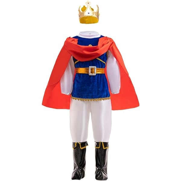 Déguisement Prince Charmant Enfant Garçon 3-12 Ans - Costume Complet Avec Veste, Pantalon, Ceinture, Couronne, Sceptre - Pour Carnaval, Halloween, Fête Tenue Prince Cendrillon 3-12 Ans