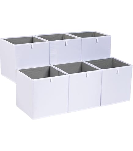 HNZIGE Set 4 Cestini Cubo In Tessuto 28x28x28 Cm Con Manici Pelle - Organizer Pieghevoli Per Scaffali E Armadi, Marrone/Bianco