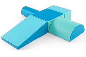 LIFEZEAL Set di 5 Blocchi Morbidi in Schiuma per Bambini 9-36 Mesi, Costruzioni, Libera Combinazione, Mattoni Cubi Componibile, Giocattolo Attività, con Scivolo, Arrampicata, Multicolore