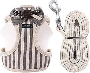 Royale Dog No Pull Dog Harness and Leash Set, Breathable & Soft Mesh Padded Chest Harness with Cute Bow Tie for Small Medium Puppy (Small ( Chest : 34-58cm ), Grey Striped)