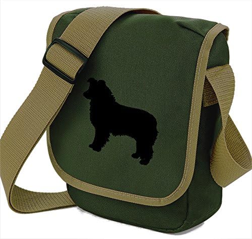Border Collie Bag Reporter Bag Shoulder Bag Border Collie Sheepdog Silhouette Border Collie Dog Gift Choice of Colours (Black Dog Olive Bag)
