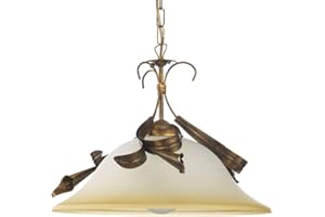 ONLI Lampada a Sospensione Lucrezia in Metallo Marrone spennellato Oro e Vetro Bianco sfumato Ambra, Bronzo