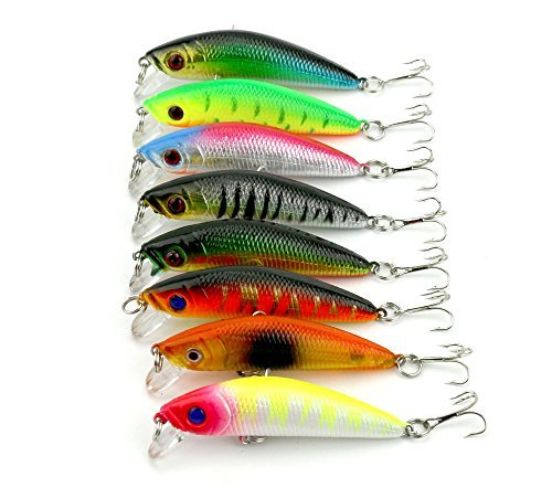 LENPABYPack of 8 Hard Plastic Minnow Fishing Lures Crankbaits Bass Trout Carp Catfish Fishing Baits pesca Tackle 7cm/2.76"/8.1g