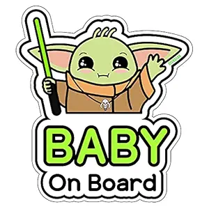 GEEKBEAR Baby on Board Sticker and Decal for Girl - Baby Bumper Car Sticker - Baby Window Car Sticker - Baby in Car Sticker - Cute Safety Caution Decal Sign for Cars? (Yoda boy)