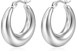 WHYCNJL 1 para kolczyków typu kreole, ze srebra próby 925, duże owalne grube 14-karatowe pozłacane kolczyki hipoalergiczne duże owalne dla kobiet i, tamaño medio, Metal