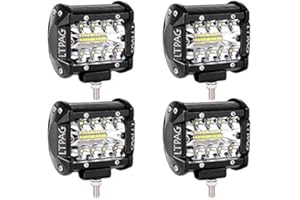 Faro de Trabajo LTPAG 4 x 120 W LED de Trabajo 4 Pulgadas 12000 LM 6000 K IP68 Resistente al Agua, Faro de Trabajo con 40 LED adicionales para Bar Car LED Spotlight 3 Filas