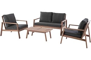 Hespéride - Salon de Jardin Tiwi Acacia et Carbone 4 Places Coussins Déhoussables, Déperlants 2 Fauteuils, 1 Canapé, 1 Table Basse pour Terasse