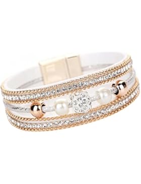 Yogogo Mehrschichtig Armreif Bracelet Kristall Perlen Leder Magnetisch Armband für Damen Frauen Mädchen