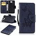 Produktbild Lonchee Huawei Y5 II / Y5 2 Wallet Tasche Brieftasche Schutzhülle , geprägten Prägung Muster Design Hochwertige PU Leder Folio Tasche Case Hülle im Bookstyle mit Standfunktion Kredit Kartenfächer Abnehmbare Handschlaufe(marineblau Schmetterling Prägung)