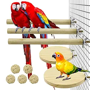 Bird Perches for Cage Parrot Perch Stand Platform Exercise Playground Toys Natural Wooden Paw Grinding Stick Cage Accessories for Cockatiel Lovebird Parakeet Budgie Conure (5 Pack)