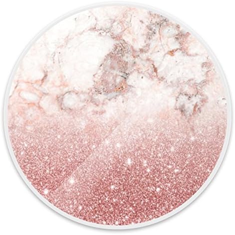 Girly Pop Out Expanding Stand Grip Mount Holder Sockets for Samsung Galaxy, LG, all Cellphones and Tablets - Rose Gold Glitter Ombre White Marble Texture White