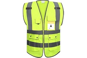 RYACO Gilets de Sécurité/Gilet de Travail/Veste de Haute Visibilité Fabriqué ANSI Classe 2 avec 8 Poches et Fermeture à Glissière Avant, Normes ANSI / ISEA