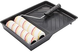 Fit For The Job Lot de 4 pièces, Deux rouleaux 225mm pour peinture artisanale de peinture-émulsion sur murs et plafonds - Manchons poils moyens pour surfaces lisses et semi-lisses avec monture et bac