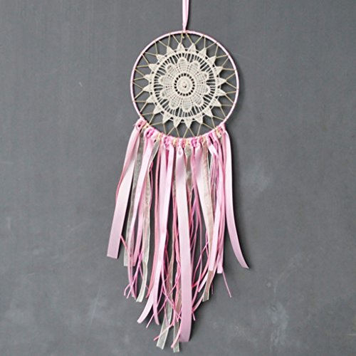 Böhmen Rosa Riibon Spitze Feder Traumfänger Hauptwanddekor Hängen - 2