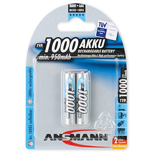 ANSMANN wiederaufladbar Akku Batterie Micro AAA Typ 1000mAh NiMH hochkapazitiv Hohe Kapazität ohne Memory-Effekt Profi Digital Kamera-Akkubatterie 2er Pack