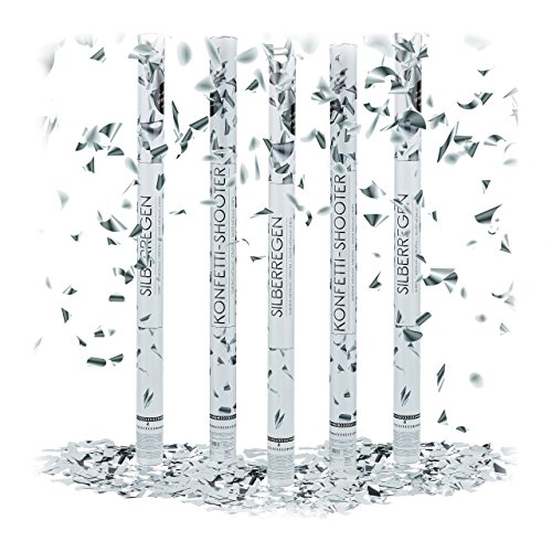 5 x Party Popper 80 cm im Konfettikanonen Set, Konfetti Bombe für Hochzeit und Geburtstag, Konfetti Shooter, 6-8 m Effekthöhe, silber metallic