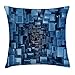 Produktbild tgyew Abstract Decor Throw Pillow Cushion Cover, Digital Stylized Dimensional Square Shaped Cubes Glossy Geometric Cluster Print, Decorative Square Accent Pillow Case, 18 X 18 Inches, Blue